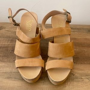 Franco Sarto Wedge Sandals, Size 7, Taupe, leather (Suede), VGUC, 3 1/2" heel